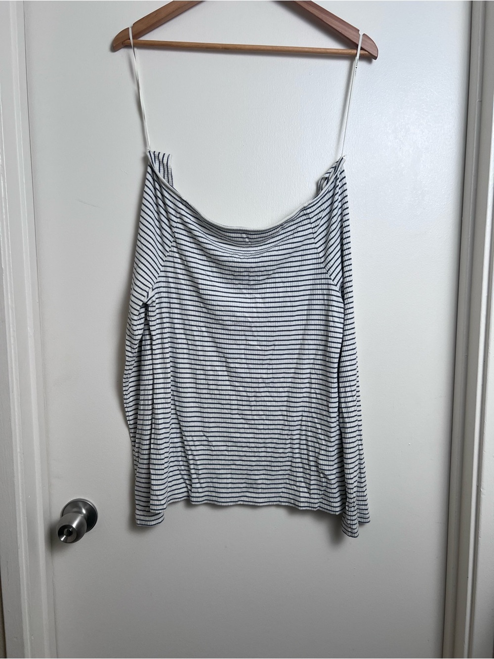 Lucky Brand Striped Off Shoulder Long Sleeve Top XL Rib Knit Cutout Neck